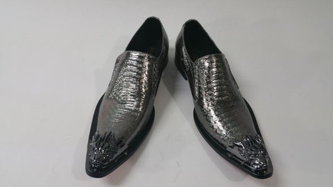 Men's New Fiesso Silver Snake Slip on Shoes FI 6909