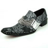 Men's Fiesso Silver Embossed Leather Silver Chain Pointed Toe Shoes FI 7322