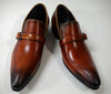 New Encore Brown Cognac Pointed Toe Leather Slip on Dress Shoes FI 6924