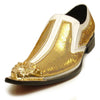 Men's Fiesso White/Gold Leather Suede Pointed Toe Shoes FI 6983