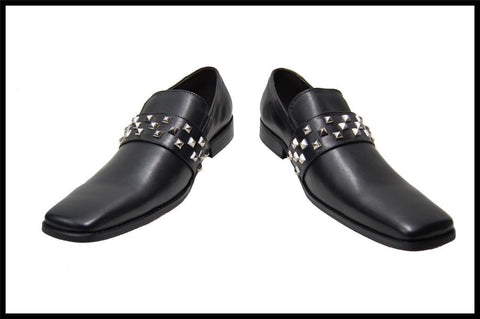 New Arrivals!!! Fiesso Black Smooth Square Toe Slip on Shoes FI 6563