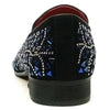 Fiesso Black Suede Blue Rhinestones Formal Entertainer Slip on Shoes FI 7415