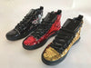 Fiesso Men's Fashion High Top Sequins Patent Sneakers Red,Black,Gold FI 2249