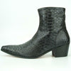 New Men's Fiesso Black Pointed Toe Snake Print Cowboy Boots w/ Zipper FI 7240