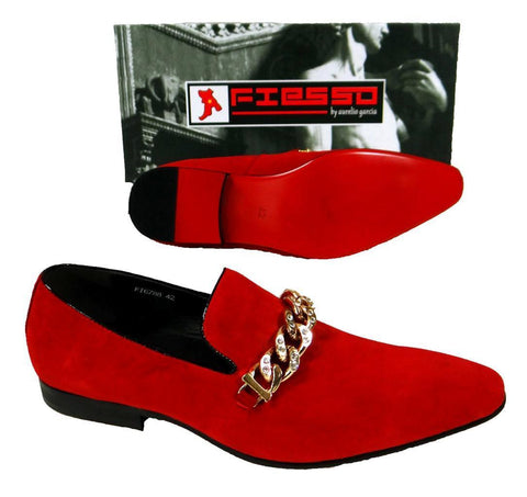 Men's New Fashion Fiesso Suede Red Slip on Shoes FI 6788