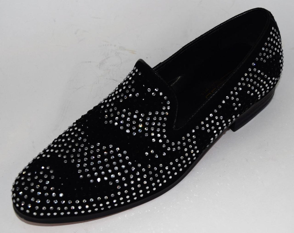 Men's Fiesso Black Shoes with Rhinestones