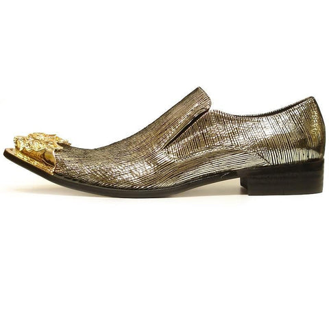 Men's Fiesso Gold Metallic Leather Pointed Toe Shoes FI 6981